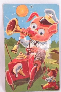 Pig Googly Eye Squeaker Postcard Ice Cream Cart Dog Netherland Vintage Works - Picture 1 of 5