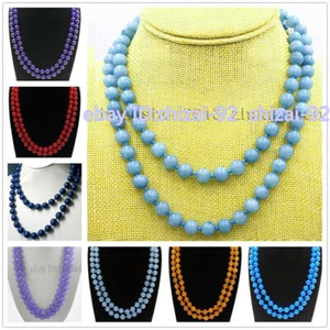 25" 36" 50" 6/8/10/ 12mm Amethyst/Aquamarine Gemstone Round Beads Knot Necklace - Picture 1 of 24