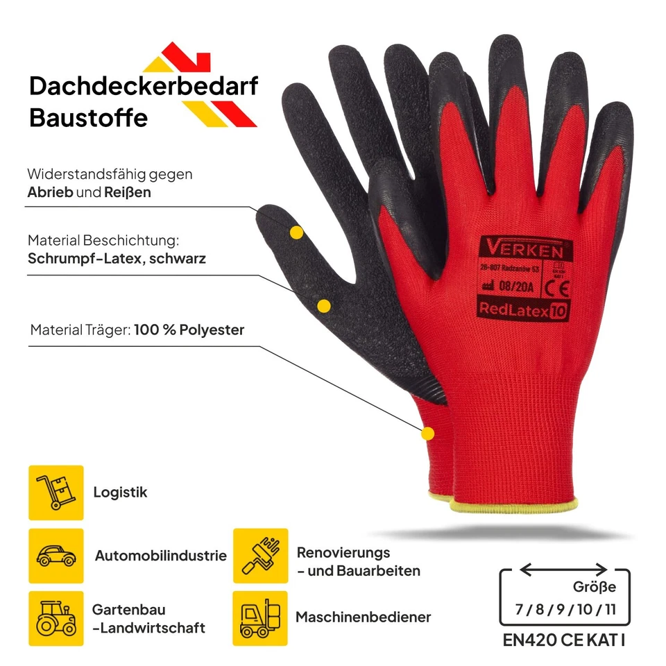 Arbeitshandschuhe Montagehandschuhe KFZ Garten Latex 12 bis 240 Paar Gr. 7 - 11 - Bild 1 von 1
