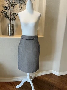 Catherine Malandrino Pencil skirt Black And White Check Size 12 Lined Piping EUC - Picture 1 of 9