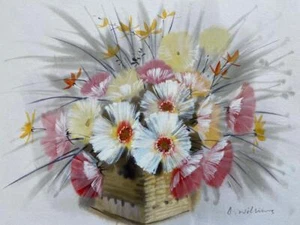 ORIGINAL WATERCOLOUR BASKET OF FLOWERS by C WILLIAMS BOTANICAL NATURAL HISTORY - Picture 1 of 2