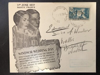 71. 1937 Windsor Wedding Day  Edward VIII & Wallis Simpson Signed Cover  - Image 1 of 4