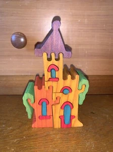 3D Wooden Castle Puzzle Colorful Signed by Artist in 1992, VTG Interlocking 17pc - Picture 1 of 9