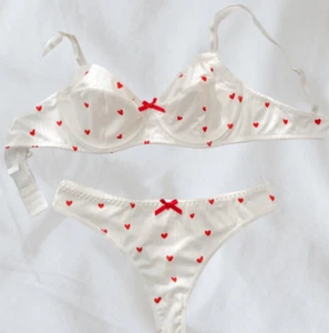 Comfy Satin White & Red Bra and Thong Panty Lingerie Set l CUSTOM Sexy Gift - Picture 1 of 7