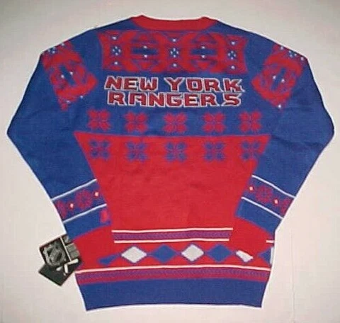 NEW YORK RANGERS Hockey NHL BOYS Red Blue Christmas Ugly Pullover Sweater L New Cover