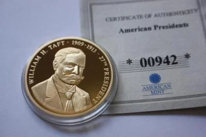 U.S. PRESIDENT WILLIAM H. TAFT 24k GOLD PLATED COMMEMORATIVE PROOF COIN - Picture 1 of 9