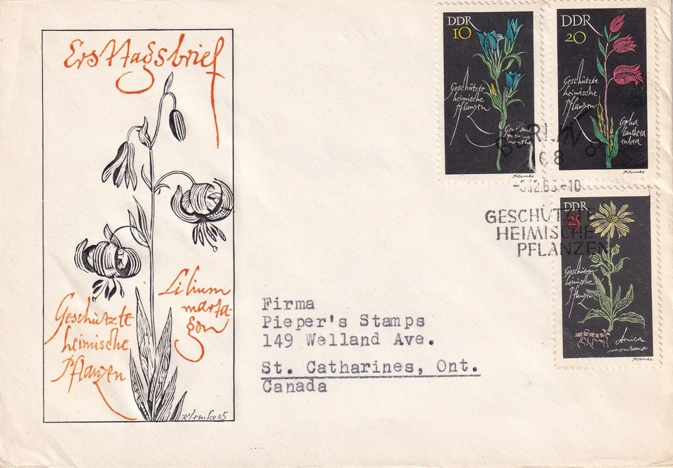 GERMANY DDR 1966 FIRST DAY COVER, PROTECTED FLOWERS, GENTIAN, CEPHALANTHERA - Image 1 of 1