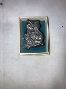 Vintage Torino Owl Box Brooch Pin And Earrings Pewter 1.5” Retro Textured Boxed - Picture 1 of 16