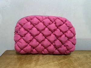 Benefit Cosmetics Bright Pink Puffy Makeup Cosmetic Bag 8x5 Cute - Picture 1 of 10