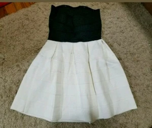 Vestido Honey Punch Negro y Marfil Vendaje Patinador Sin Tirantes Fiesta Cóctel ~ S M3020 - Imagen 1 de 10