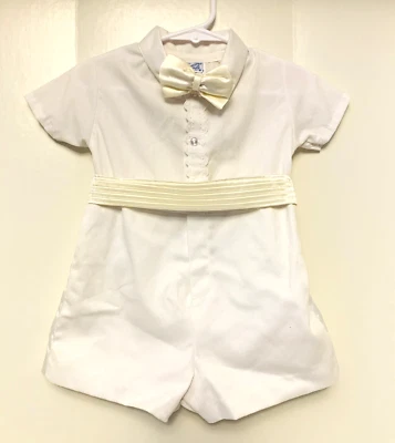 Vtg 12 mo Baby Boys White Formal romper Suit Ring Bearer Baptism Wedding Vintage - Image 1 of 4