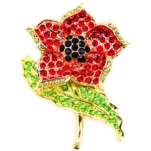 Red Flower Brooches for Ladies Women UK Crystal Enamel Badges Dress Pin Brooch
