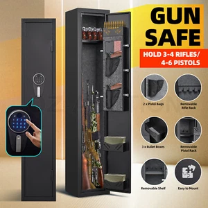 4 Gun Safe Box Rifle Firearm Digital Storage Cabinet Pistols Holder Locker Case - Picture 1 of 12