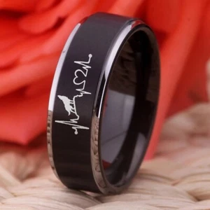 8MM Wolf with Heart Beat Tungsten Carbide Ring Band Wedding Comfort Fit Ring - Picture 1 of 3
