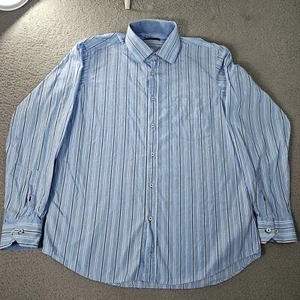 Bugatchi Uomo Shirt Mens Large Blue Striped Long Sleeve Colorful Casual Workwear - Picture 1 of 8