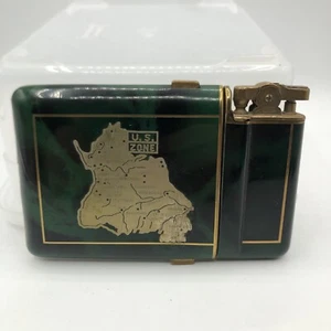 Vintage Green Weltzunder Semi-Auto Petrol Lighter Case U.S. Zone Germany Map - Picture 1 of 14