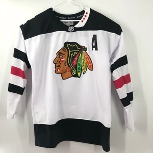 Chicago Blackhawks Duncan Keith 2 Reebok Mens T-Shirt White Black Color Block L - Picture 1 of 11