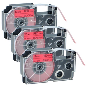 3 cintas de etiquetas PK XR-12RD 12 mm negras sobre rojas para impresora EZ KL-120 7200 750B P1000 - Imagen 1 de 12