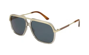 Gucci Sunglasses GG0200S 004 Gold light Brown Crystal Shades Blue Lens 57-14-145 - Picture 1 of 3
