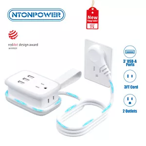 Cable de extensión de 3 pies con 2 tomas y 3 USB portátil tamaño pequeño - Imagen 1 de 9