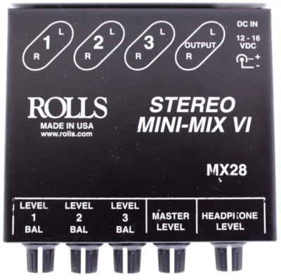 Rolls MX28 Stereo Mini-Mix VI 3 Channel Stereo Line Mixer w/ AC Adapter Tested - Image 1 of 4