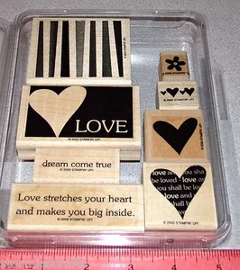 Love Hearts Rubber Stamp Set Background Stripes by Stampin Up Dream Come True - Picture 1 of 7