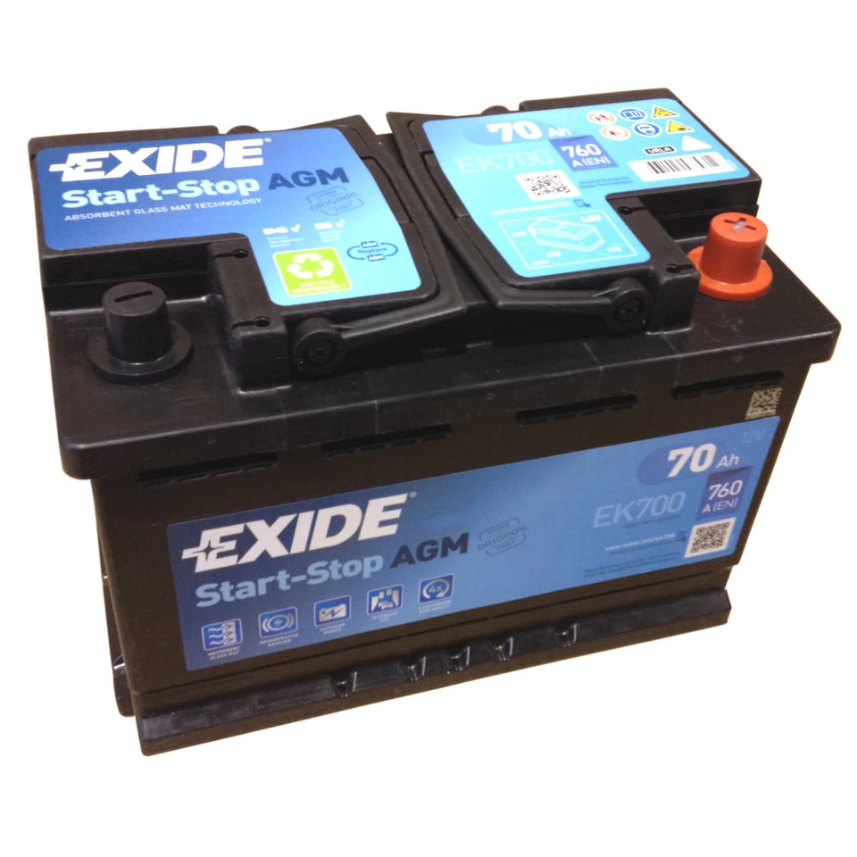 Batería Exide AGM Start-Stop EK700 Modelo Más Nuevo 2014/15 EN (A): 760 12V 70AH - Imagen 1 de 1