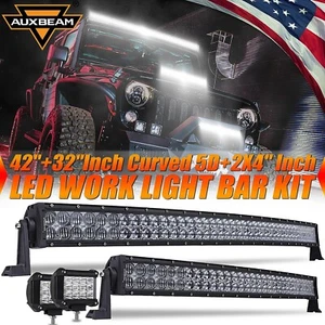 42"+ 32"+ 2x 4" inch Curved 5D LED Light Bar For Offroad SUV UTV ATV RV Trailer - Picture 1 of 12