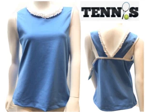 Chez Ami by Patsy Aiken Designs Girls Blue Ruffled Tennis Sleeveless Top Size 14 - Picture 1 of 11
