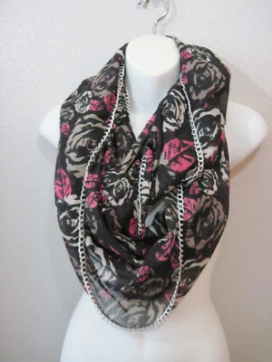Bufanda Betsey Johnson Infinity *Detalle de cadena diseño floral negro/crema/rosa/taupe Foto 1 de 4
