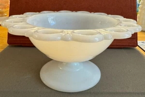 Vintage Anchor Hocking Old Colony Open Lace Pedestal Footed milk white Glass Can - Picture 1 of 4