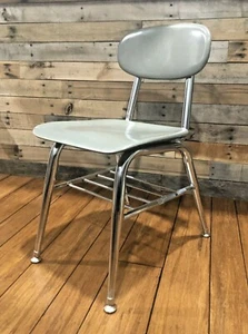 School Chair Distance Pandemic Learning Virtual Gray Stainless 16” Vintage 90’s - Picture 1 of 12