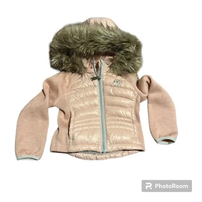 Abrigo Michael Kors Niño Niña Talla 3T Rosa Puffer Capucha Piel Sintética Extraíble Foto 1 de 3