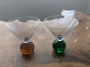 Vintage Bubble Ball Based Martini Cosmo Cocktail Glasses 5.25" Set of 2 - Picture 1 of 7