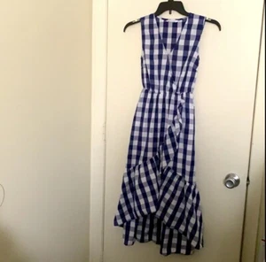POPSUGAR Asymmetrical Blue/White Ruffle Hem Dress See Photos - Picture 1 of 8
