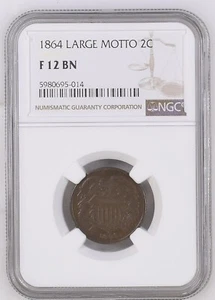 🥉 1864 Two Cent Piece 2c NGC F12 BN - Large Motto CIVIL WAR DATE!!! 🥉 - Picture 1 of 2