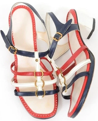 Sandalia retro pin-up vintage para mujer 7,5 rojo blanco azul con cordones tacón bajo Foto 1 de 4
