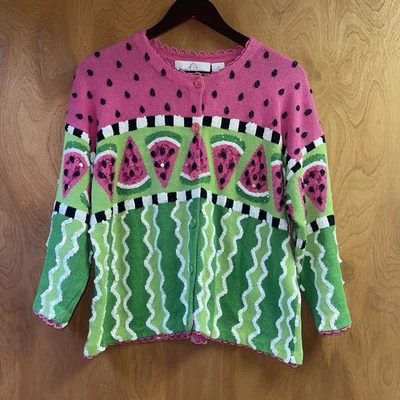 Vintage Design Options Philip & Jane Gordon Sequin Beads Watermelon Sweater Med - Image 1 of 4