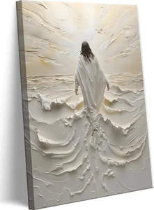Jesus geht auf Wasser Leinwand Wandbild christlich spirituell Wanddeko Bilder - Bild 1 von 7