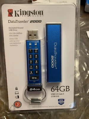 Unidad de teclado cifrado Kingston Technology DataTraveler 2000 64 GB USB 3.1 Gen 1 Foto 1 de 3
