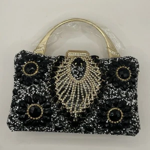 Black Beaded Crystal/Rhinestone Handbag with Crossbody attachment - Picture 1 of 15