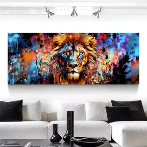 Leinwand Bild XXL Abstrakt Löwe Bunt Panorama Wanddeko Kunst Wandbilder  8604A - Bild 1 von 8