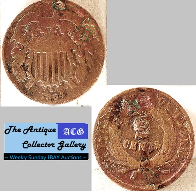 1864 US Copper Two Cent Piece 🪙 Civil War Era 🪙Antique🪙A - Image 1 of 4