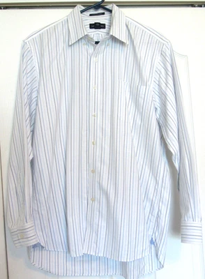 LAND'S END STRIPED LONG SLEEVE DRESS  SHIRT BUTTON DOWN BLUE WHITE  STRIPE 16/34 - Image 1 of 4