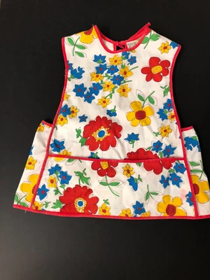 Delantal/pintura vintage con flores para niños pequeños y pequeños lazos traseros bolsillo delantero Foto 1 de 4