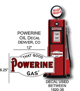 12" 1920-38 POWERINE BENZIN AUFKLEBER FÜR ÖLKANISTER / GASPUMPE / SCHMIERSTOFF - Bild 1 von 1