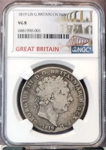 1819 GREAT BRITAIN SILVER 1 CROWN KING GEORGE III NGC VG 8 SCARCE COIN - Picture 1 of 3