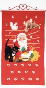 Permin counted cross stitch kit Advent Calendar Santa Claus W/Cat No. 34-2202 - Picture 1 of 5