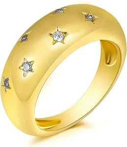 Chunky Dome Rings for Women 14K Gold Plated Statement Ring Cubic Zirconia Ring - Picture 1 of 6