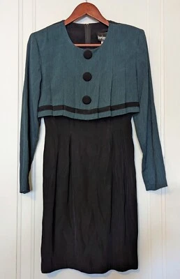 Mini Vestido Vaina Vintage Brioche California Negro Y Verde Botón Grande Talla 3/4 Foto 1 de 3